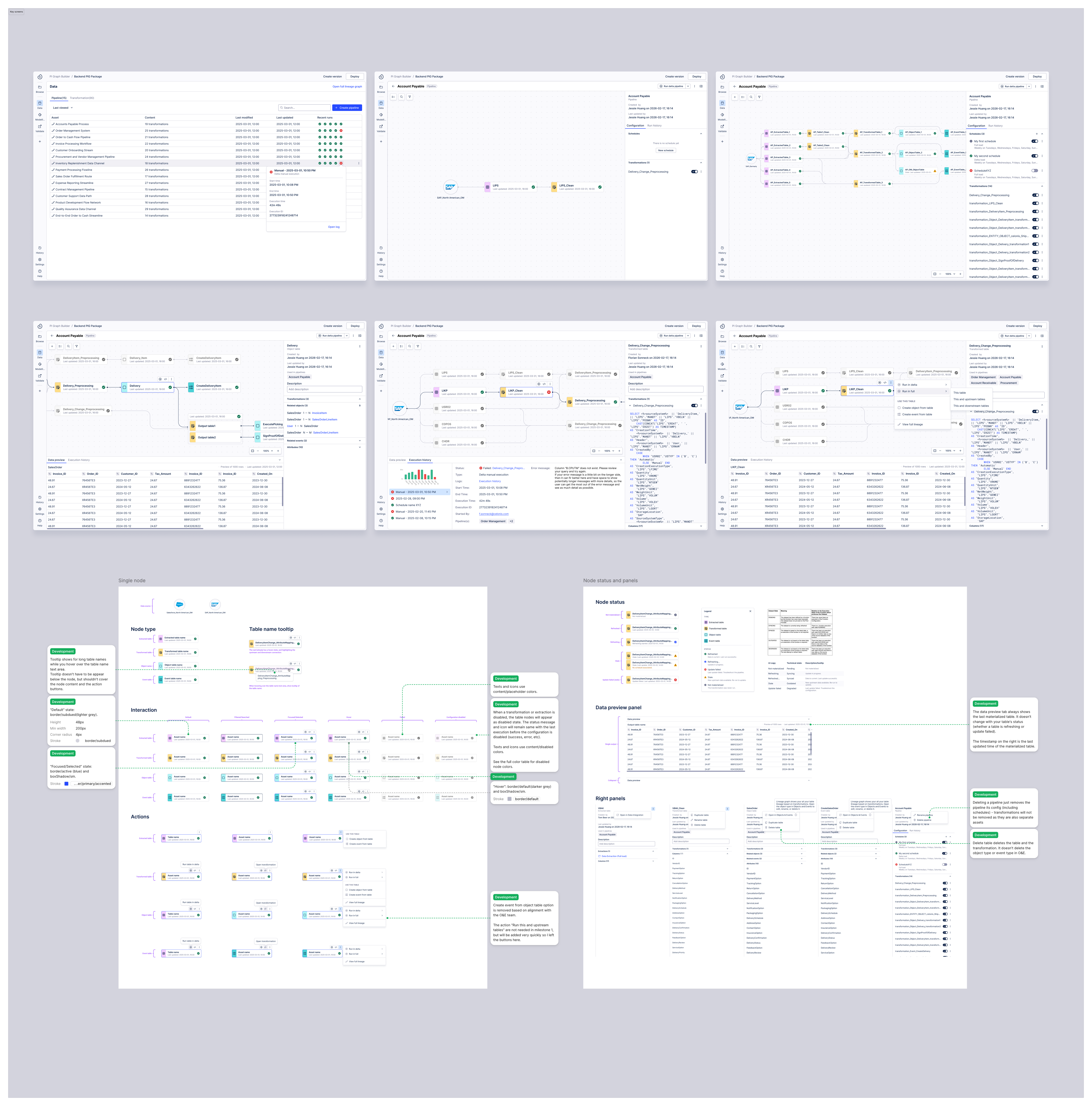 Key screens — final pipeline builder design