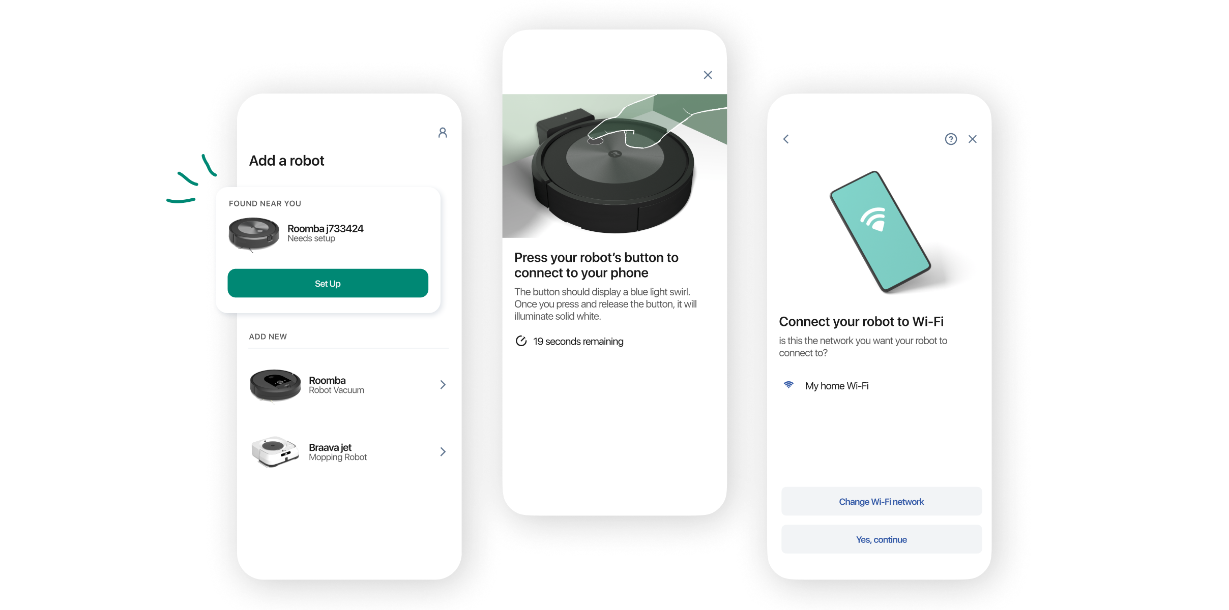 App-based Robot Setup — onboarding flow