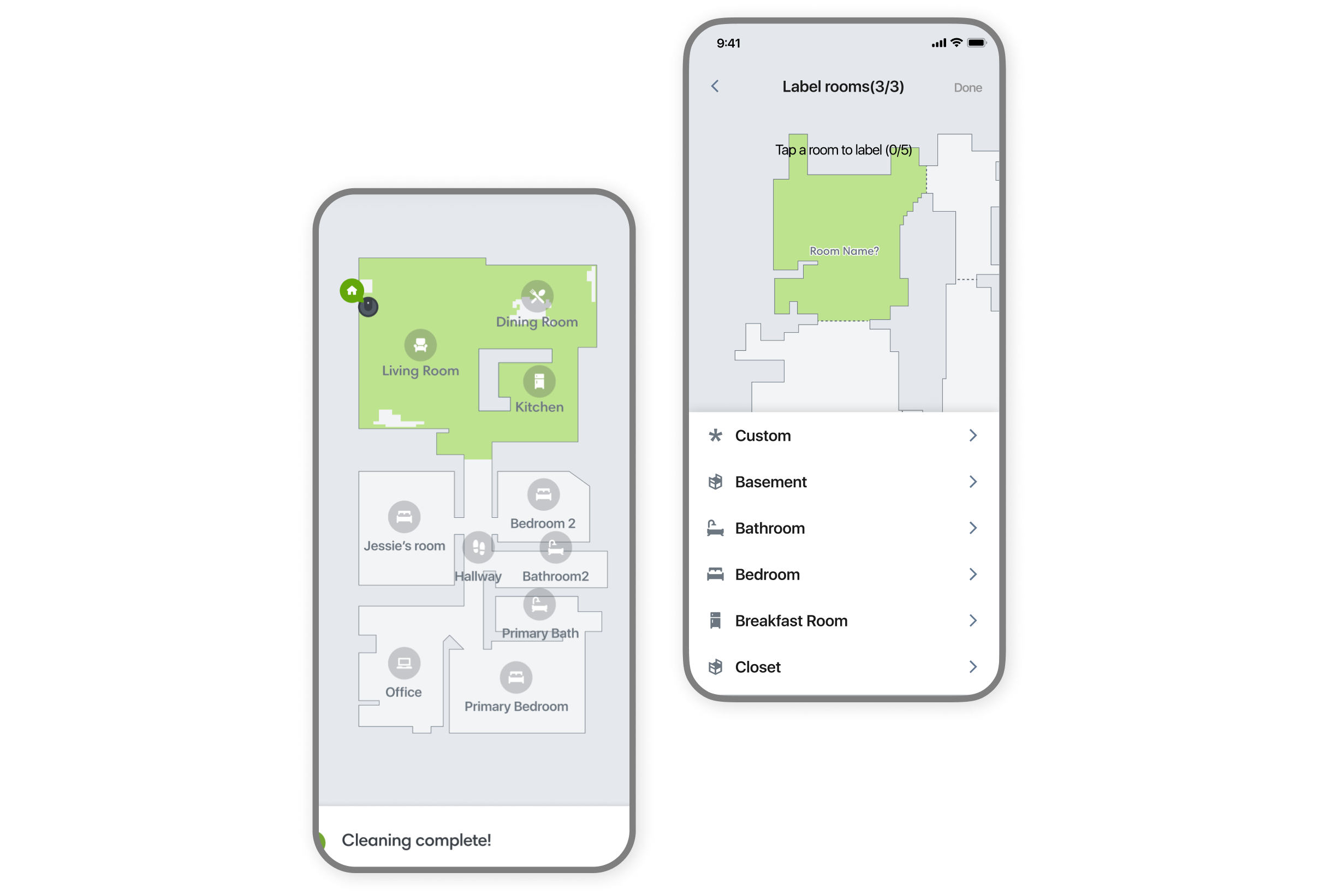 iRobot Smart Mapping — map customization interface